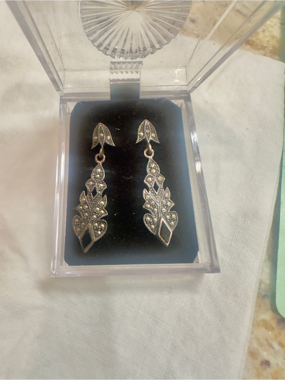 Vintage Silver Marcasite and Onyx Earrings - Women Jewelry